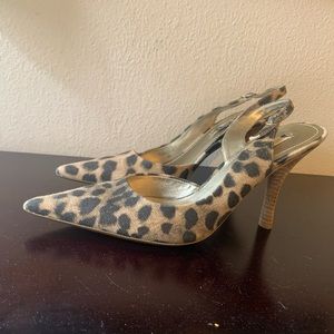 Leopard print sling back heels